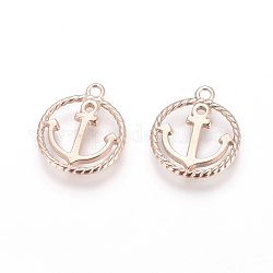 304 Stainless Steel Pendants, Ring with Anchor, Rose Gold, 17x14.5x1.5mm, Hole: 1.6mm