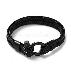 Bracelet en cuir tressé, avec 304 fermoirs en acier inoxydable pour hommes femmes, noir, 8-1/2 pouce (21.5 cm)