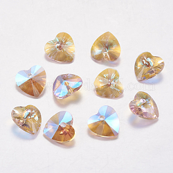 Faceted Glass Rhinestone Charms, Imitation Austrian Crystal, Heart, Light Rose, 8x8x4mm, Hole: 0.8mm
