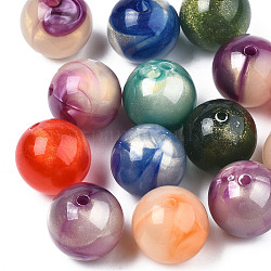 Perles acryliques opaques, Couleur de deux tons, avec de la poudre de paillettes, ronde, couleur mixte, 15.5x15mm, Trou: 2mm, environ 210 pcs/500 g