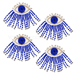Ahandmaker 4 Stück Augenperlenflecken für Kleidung, Blauer Böse Augen-Paillettenaufnäher mit Perlenquaste zum Aufnähen von Strassperlenapplikationen für Kleidung, Jacken, Jeans, Taschen, Stickereien, Bekleidungszubehör