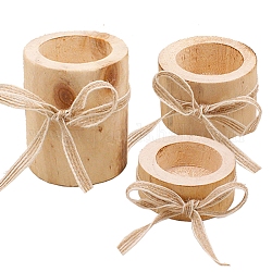 3Pcs 3 Size Wooden Candle Holder Set, with Bowknot Rope, Tealight Candlestick Stand, for Wedding Party Home Decoration, Blanched Almond, 60x25~70mm