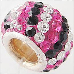Österreichischer Kristall mit 925 europäischen Einkernperlen aus Sterlingsilber, Großloch perlen, Rondell, 502 _fuchsia, 11x7.5 mm, Bohrung: 4.5 mm