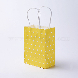 Sacchi di carta kraft, con maniglie, sacchetti regalo, buste della spesa, rettangolo, motivo a pois, giallo, 15x11x6cm