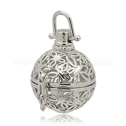Brass Hollow Round with Butterfly Cage Pendants, For Chime Ball Pendant Necklaces Making, Platinum, 29x23x27mm, Hole: 6mm, Inner Diameter: 18mm