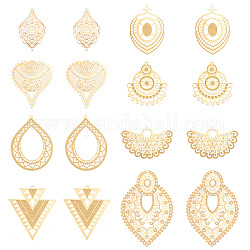 PH PandaHall 16pcs Vintage Golden Charms 8 Style Filigree Pendants Joiners 304 Stainless Steel Hollowed-Out Rhombus Pendant Filigree Flower Charms for Dangle Earrings Necklace Jewelry Making