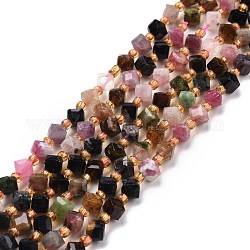 Chapelets de perles en tourmaline naturelle, avec des perles de rocaille, facette, perles de cube en diagonale, 5~6x5~6x4~5mm, Trou: 1mm, Environ 49~55 pcs/chapelet, 15.35''~15.75'' (39~40 cm)
