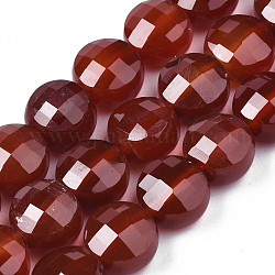 Chapelets de perles d'agate naturelle, teinte, facette, plat rond, brun, 9.5~10.5x9.5~10.5x6~8mm, Trou: 0.7~1.2mm, Environ 38 pcs/chapelet, 14.37 pouce ~ 15.24 pouces (36.5 cm ~ 38.7 cm)