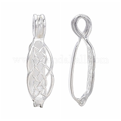 Brass Donut Bails, Donuthalter, Fit For Pi Disc Pendants Jewelry Making, Silver Color Plated, about 9mm wide, 27mm long, hole: about 3.5x5mm, Inner Size(Place for Donut) : about 17.3mm Long, 4.2mm Thick