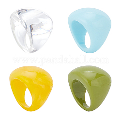ANATTASOUL 4Pcs 4 Colors Resin Plain Wide Dome Finger Rings Set for Women, Mixed Color, US Size 7 1/4(17.5mm), 1Pc/style