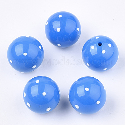 Abalorios de acrílico, reronda con el punto, azul dodger, 16x15mm, agujero: 2.5 mm