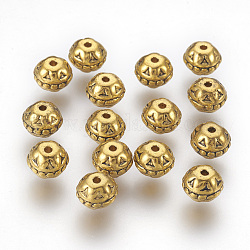 Perline in lega stile tibetano, piombo & cadimo libero, tondo, colore oro antico, 8mm di diametro, 7 mm di spessore, Foro: 1.5 mm