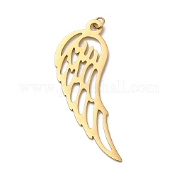 304 Stainless Steel Pendants, with Jump Ring, Laser Cut, Wing Charm, Real 14K Gold Plated, 40x15x0.9mm, Hole: 2.5mm