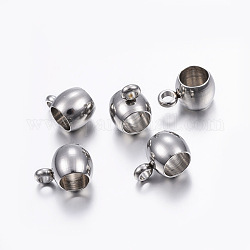 304 Stainless Steel Tube Bails, Loop Bails, Bail Beads, Barrel, Stainless Steel Color, 9x5x6mm, Hole: 1.8mm, Inner Diameter: 4mm