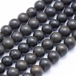 Brins de perles en bois d'ébène naturel, ronde, teinte, 8mm, Trou: 1mm, Environ 50 pcs/chapelet, 15.7 pouce (40 cm)