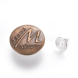 Eiserne Knopfnadeln für Jeans, Bekleidungszubehör, flache Runde mit Wortmuster, antike Bronze- und Edelstahlfarbe, 20x7 mm, Bohrung: 1.5 mm, Stift: 0.9~2.5 mm