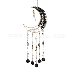 Scacciapensieri in agete nera naturale, con perle di vetro e anello di ferro, luna, 511mm
