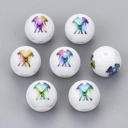 Electroplate Glass Beads, Round with Constellations Pattern, Multi-color Plated, Gemini, 10mm, Hole: 1.2mm