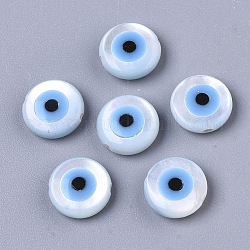 Perlas de concha de nácar de concha blanca natural, con turquesa sintética, mal de ojo, cielo azul profundo, 8x3mm, agujero: 0.8 mm