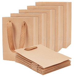 Nbeads 50pcs sacs en papier kraft rectangle avec poignée, sac à provisions au détail, sac de marchandises, cadeau, sac de fête, avec poignées en corde de nylon, burlywood, 16x12x5.7 cm