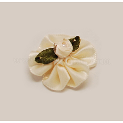 Handarbeit gewebt Ornament Accessoires, mit Acryl-Perlen Blume, hellgoldrutengelb, 29x27x14 mm