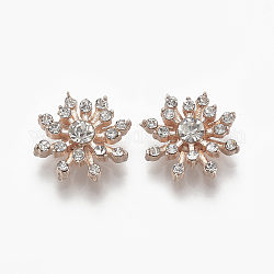 Cabujones de aleación de espalda plana, con diamante de imitación, flor, cristal, la luz de oro, 16x16x5mm