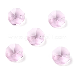 Connecteurs de liens en verre galvanoplastie, facette, pour chaîne de perles de prisme de lustre, décoration de bijoux de bricolage, octogone, perle rose, 14x14x7.5mm, Trou: 1.6mm