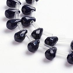 Chapelets de perles en pierre d'or bleue synthétique, perles percées, larme, facette, 9x6mm, Trou: 1mm, Environ 38~44 pcs/chapelet, 16.1 pouces ~ 18.1 pouces (41~46 cm)
