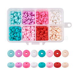 400Pcs 8 Colors Handmade Polymer Clay Beads, for DIY Jewelry Crafts Supplies, Flat Round, Mixed Color, 6x3mm, Hole: 1.5mm, 50pcs/color
