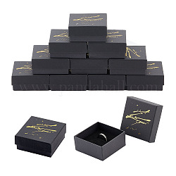 Hobbiesay 12 pièces boîtes d'emballage de bijoux en carton de marquage à chaud, avec une éponge à l'intérieur, pour les bagues, petites montres, colliers, des boucles d'oreilles, bracelet, carrée, noir, 7.5x7.5x3.5 cm