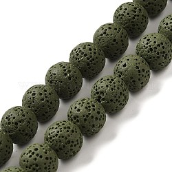 Fili di perle di roccia lavica naturale, tinto, tondo, verde oliva scuro, 8mm, foro : about 2mm, circa 52pcs/filo, 15.5 pollice