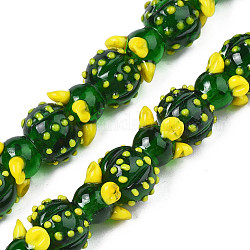 Chapelets de perles vernissées manuelles, cactus, vert foncé, 21~22x16~17x16~17mm, Trou: 1.5mm, Environ 20 pcs/chapelet, 16.54 pouce (42 cm)