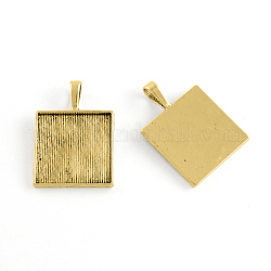 Alloy Pendant Cabochon Settings, Lead Free & Cadmium Free & Nickel Free, Square, Antique Golden, 37.5x26x3mm, Hole: 10x6mm, Tray: 25x25mm
