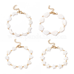 Bracelet chaîne à maillons coquillage naturel, 304 bijoux en acier inoxydable pour femme, forme mixte, or, blanc, 6-3/4~7x3/8~8 pouce (17.1~17.7 cm)