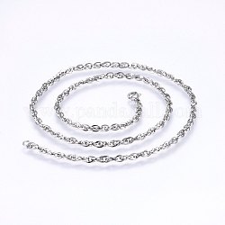304 Stainless Steel Rope Chain Necklaces, with Lobster Claw Clasps, Stainless Steel Color, 19.7 inch(50cm), 2.3mm