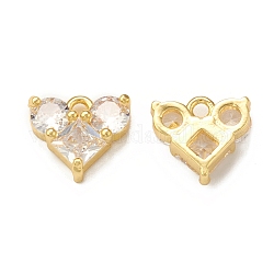 Clear Glass Pendnants, with Brass Findings, Heart Charms, Real 18K Gold Plated, 9x10x3.5mm, Hole: 1.4mm