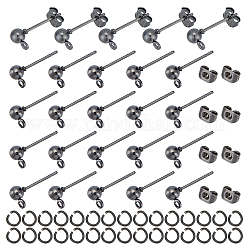 Unicraftale 100Pcs Iron Ball Stud Earring Findings, with Horizontal Loops & 100Pcs Friction Ear Nuts & 100Pcs 304 Stainless Steel Open Jump Rings, Gunmetal, 6.5x4mm, Hole: 1mm, Pin: 0.8mm