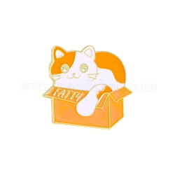 Cartoon-Katze in der Pappschachtel-Brosche, Niedliche Tier-Emaille-Pins, Kitty-Abzeichen für Kleidungsrucksack, dunkelorange, 25x30 mm