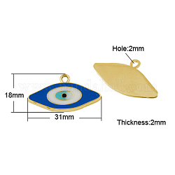 Alloy Pendants, Enamel Style, Eye, Golden, Blue, 18x31x2mm, Hole: 2mm