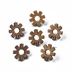 Walnut Wood Stud Earring Findings, with 316 Stainless Steel Pin and Hole, Flower, Tan, 17x17mm, Hole: 1.8mm, Pin: 0.7mm