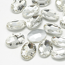 Cabujones de cristal con rhinestone, espalda plateada, facetados, oval, cristal, 25x18x6mm