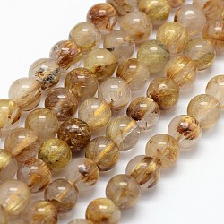 Grado aa hilos de perlas de cuarzo rutilado de oro natural, redondo, 6mm, agujero: 0.8 mm, aproximamente 66 pcs / cadena, 15.75 pulgada (40 cm)