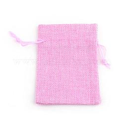 Sacs en polyester imitation toile de jute sacs à cordon, pour noël, fête de mariage et emballage de bricolage, perle rose, 9x7 cm