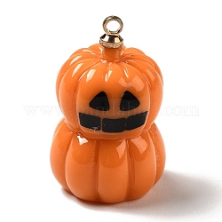 Pendenti in resina opaca a tema halloween, con i risultati in lega di tono oro chiaro, mostro di zucca, arancione scuro, 21.5x13.5mm, Foro: 1.5 mm