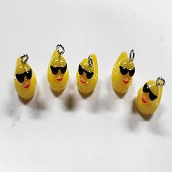 50 pièce pendentif en résine opaque petit canard jaune breloque en résine accessoires de bricolage, jaune, 15x11.5mm, Trou: 2mm