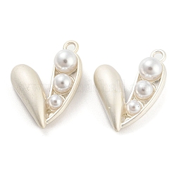 Alliage avec pendentifs en plastique ABS imitation perle, breloque coeur, mat couleur argent, 22x17x7.5mm, Trou: 1.8mm