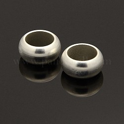 Brass Large Hole Rondelle Beads, Silver, 11x6mm, Hole: 8mm
