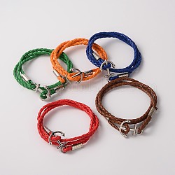 3 imitation -loop bracelets d'enveloppe de cuir, avec accessoires en alliage d'ancre plaqué platine et accessoires en fer, couleur mixte, 605x4mm