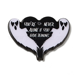 Acrylic Pendants, Valentine's Day Heart, YOU'RE NEVER ALONE IF YOU HAVE DEMONS, Ghost, 30.5x41x2.5mm, Hole: 1.8mm