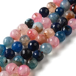Chapelets de perles en agate multicolore naturelle teinte, ronde à facettes, colorées, 10mm, Trou: 1mm, Environ 38 pcs/chapelet, 14.5 pouce